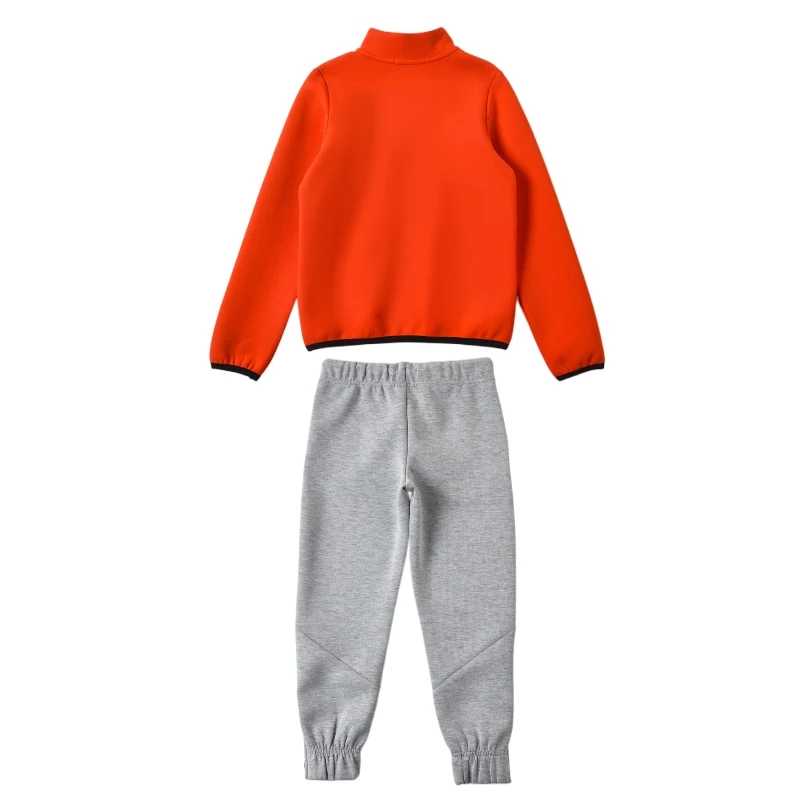 Custom Orange Children Boys Quarter Zip Long Sleeve Top Jogger Sweatshirt Set