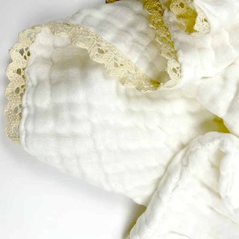 6 Layers Organic Cotton Muslin Baby Blanket Swaddle With Lace