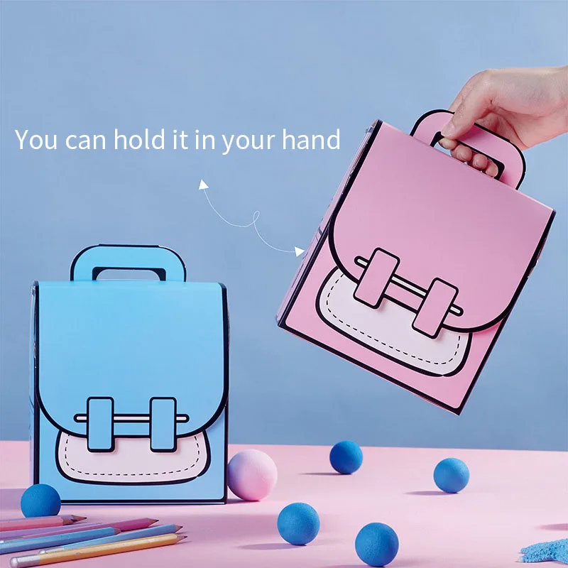 In Stock Blue Pink Schoolbag Shape Cartoon Printed Paper Birthday kids Gift Boxes Cardboard Candy Snack Sweet Packaging Box