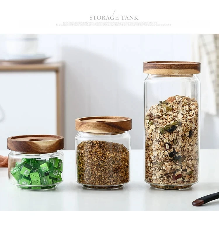 Acicad Lids  Food Storage Jars Wholesale  Glass Jar Wooden Lid 350ml