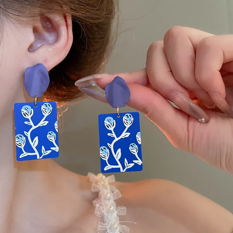 European and American painted flower earrings design creativity earrings retro ethnic style earrings