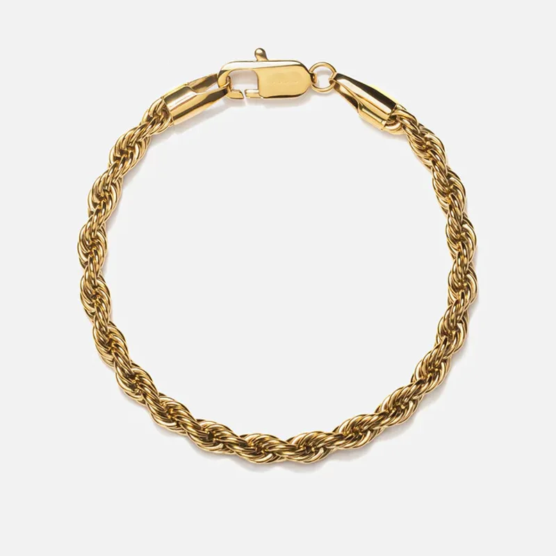 Best Selling 18k Real Gold PVD Stainless Steel Twist Rope Chain Bracelet for Men