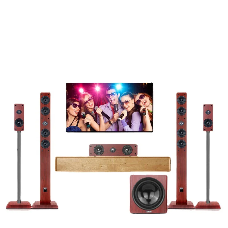 Wooden 5.1 Home Theater Audio K Song Set Karaoke Speaker Home Blue tooth Mobile Wireless Speaker 1000W