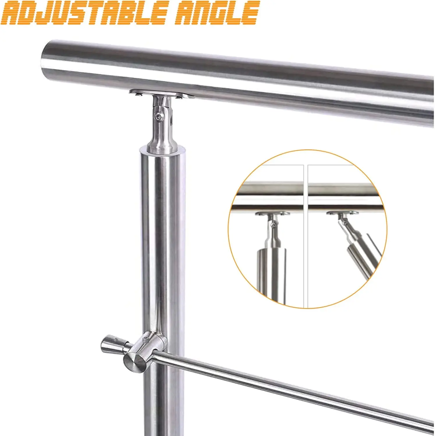 Indoor/Outdoor Stair Balcony 304 Stainless Steel Handrail Staircase Balustrade Post with Adjustable Angle for 8-12mm Pipe