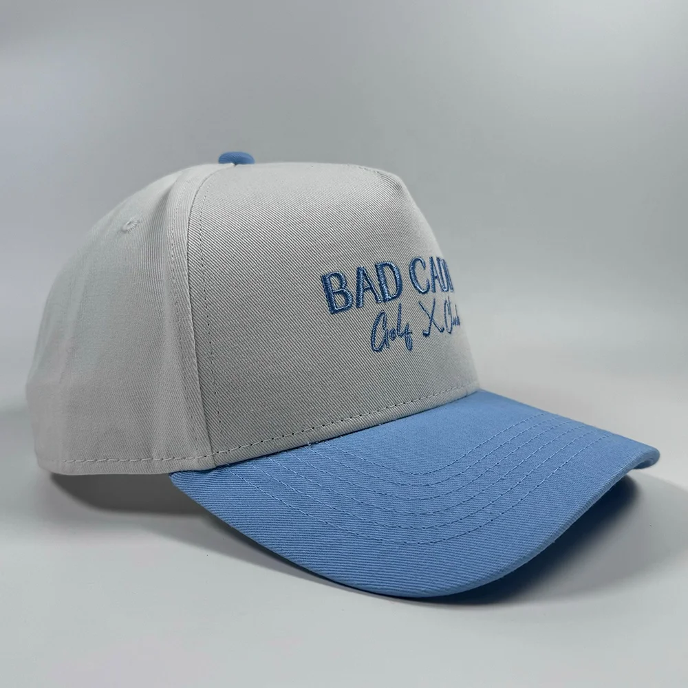 OEM popular classic cotton unisex white baby blue A frame two tones snapback hat custom embroidery design oversize baseball cap