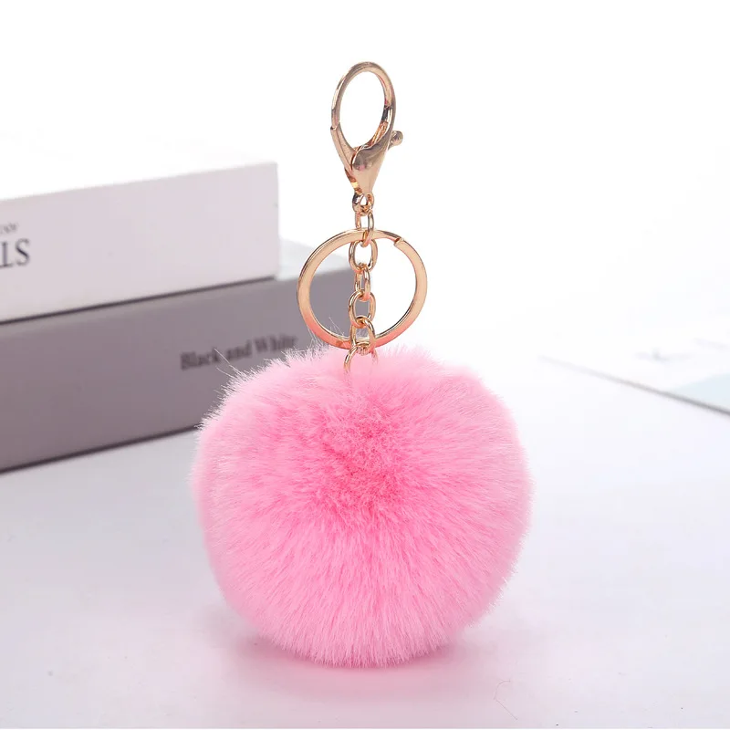 
2021 New Arrival rex rabbit fur ball 8CM golden keychain key ring pendant gift jewelry lady bag pompoms decoration 