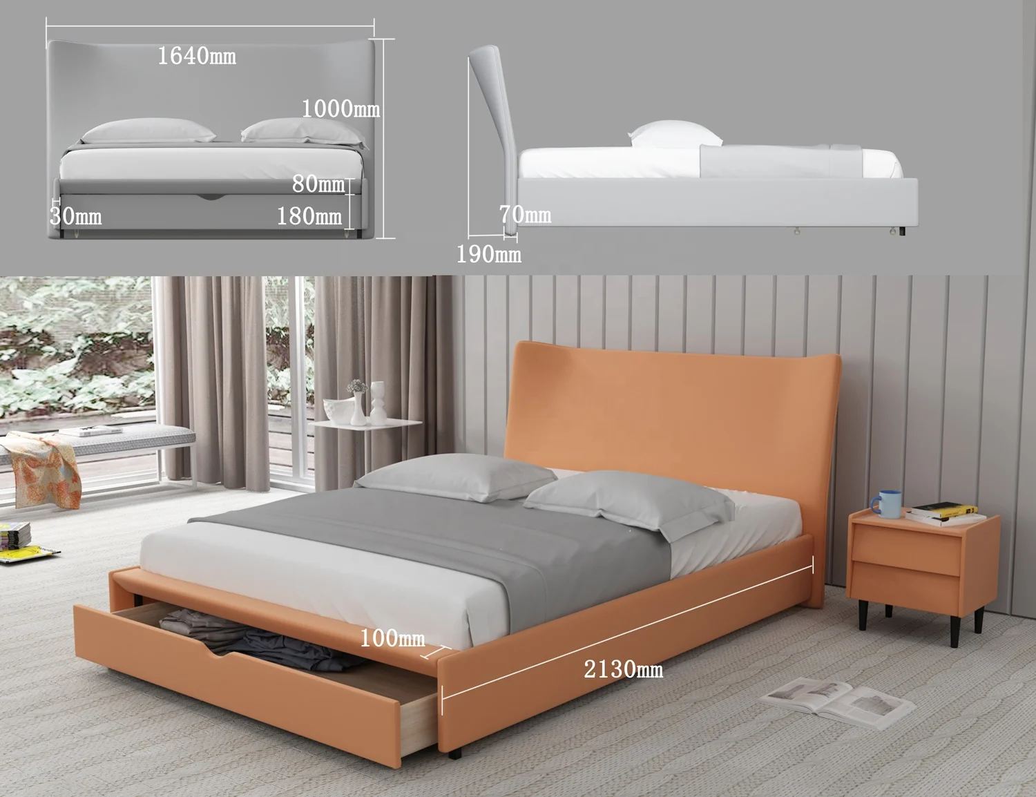 Classic Design High Headboards Upholstered Bed with Wooden Frame