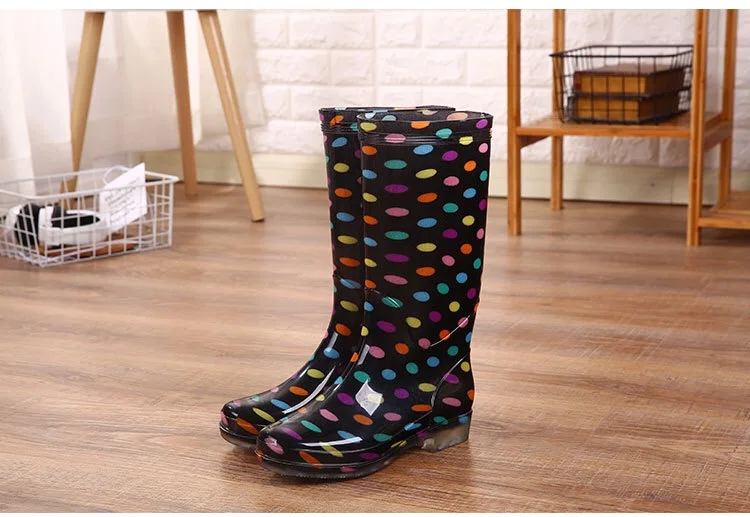 New color high rain boots PVC nice pattern rain boots lady transparent non-slip waterproof beautiful high rainwear for women