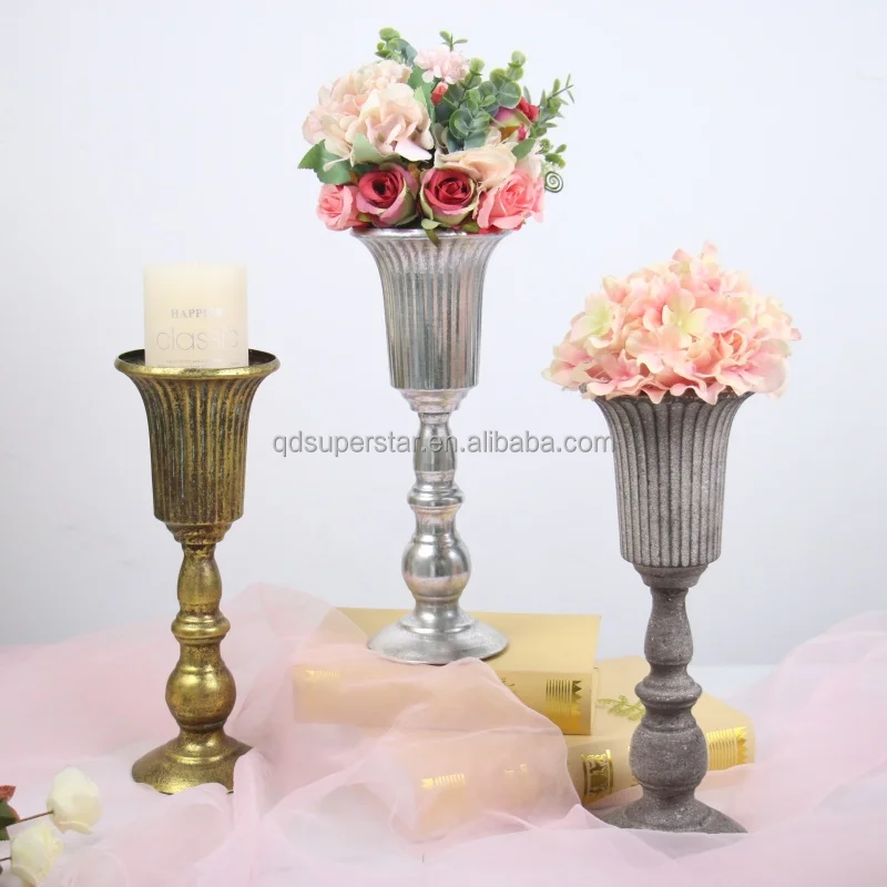 A-290 Modern Event Props Gold Metal Flowers Vase Bouquet Container Wedding Centerpiece Flower Stands for Home Decoration