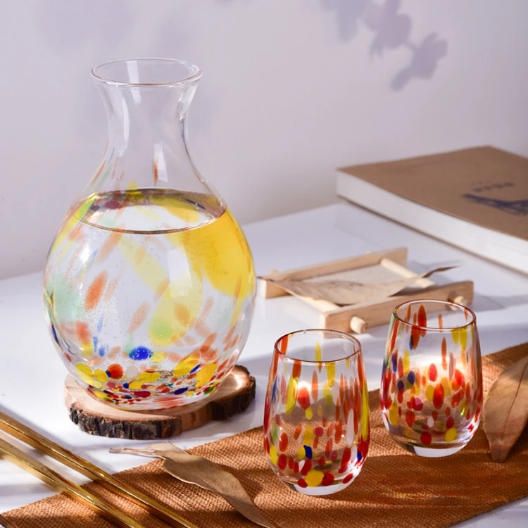 Creative Colorful Dot Sake Set Wholesale Japanese Glass Sake Pot Set Glass Vase Art Decor Factory Provide