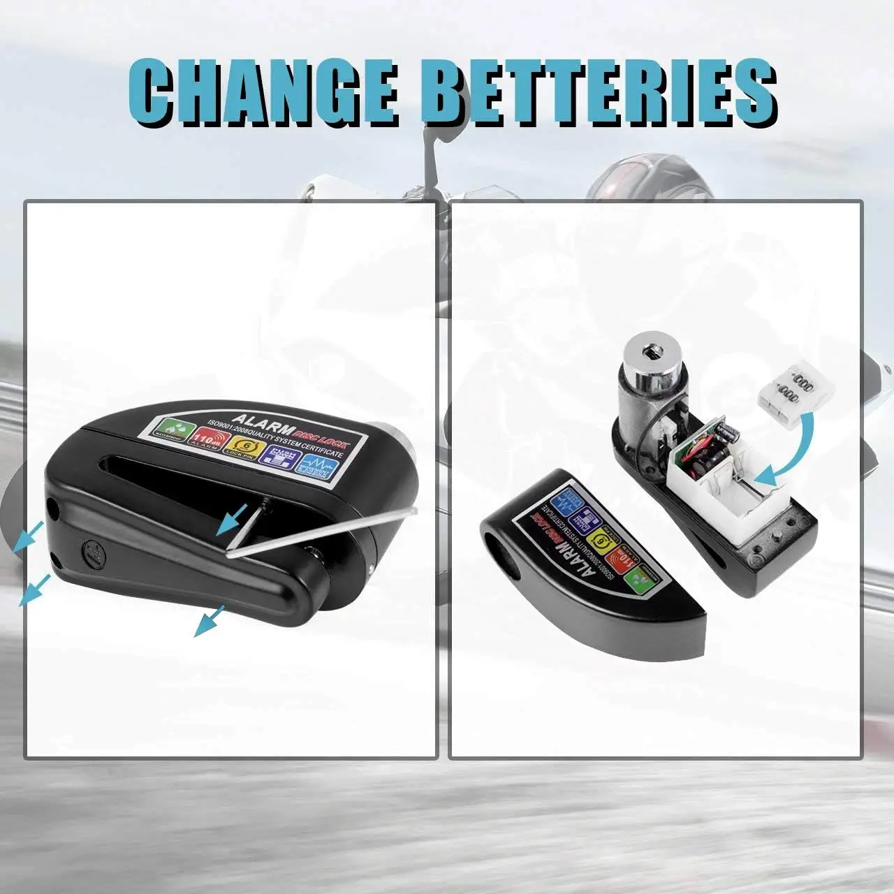 110db Alarming System Waterproof Motorcycle Lock Alarm High Decibel and cable Bike Anti Theft  Bicycle Alarm Disc Brake Lock