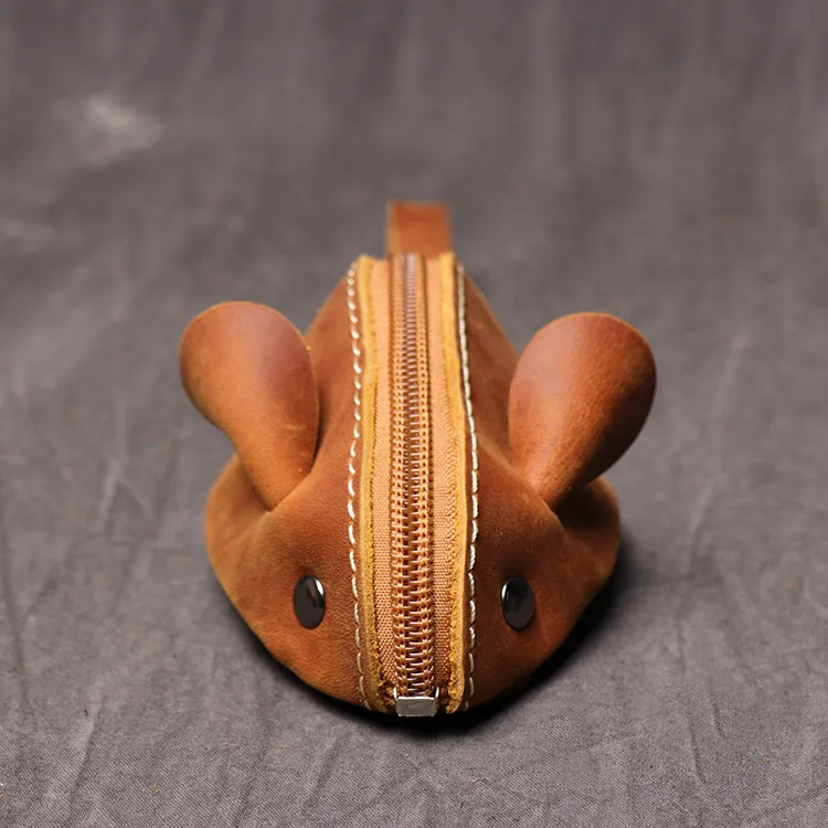 Genuine Leather Mouse Coin Purse Wallet Cute Leather Coin Pouch for Boys and Girls Pouch for Earphone Customized Solid Zipper