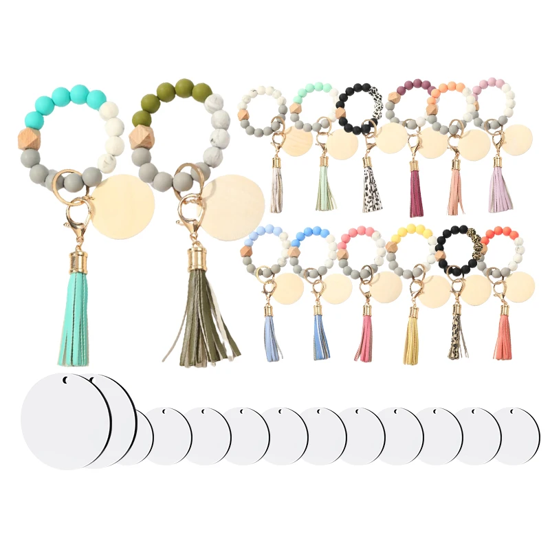 USA China Warehouse New Hot Wholesale Sublimation Mdf Bracelets Wristlet Silicone Bead Bracelet With Mdf For Women Man