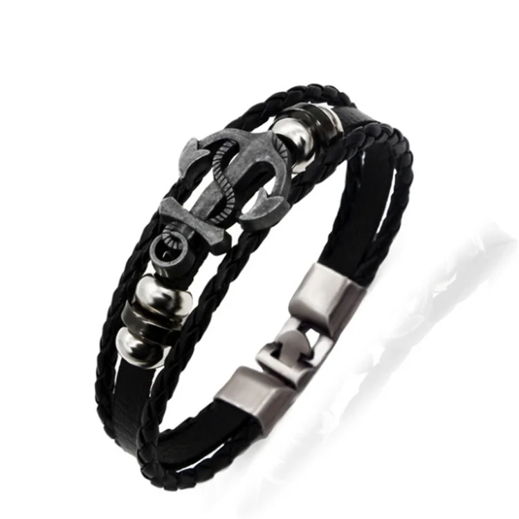 Factory direct sales explosion models leather anchor bracelet punk vintage jewelry anchor bracelet men