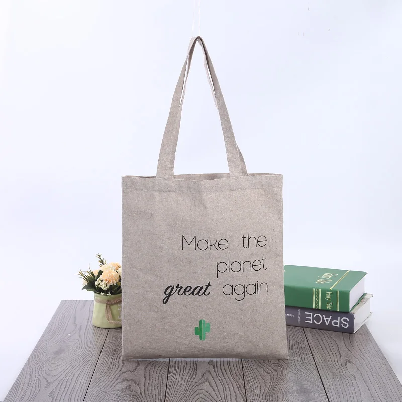 blank or custom logo print natural hemp tote bag for promotional gift