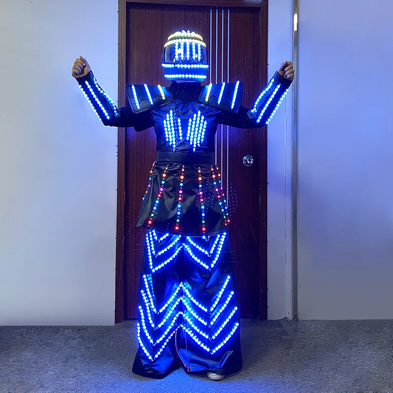 Led Robot Stilts Costumes for Women Performer Party Halloween Light Up Robot Cosplay Helmet Outfit DJ Nightclub