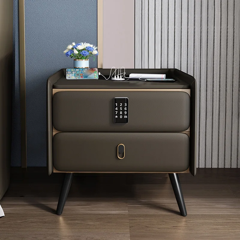 Intelligent bedside table modern simple multi-function bedside table with wireless charging color lamp fingerprint lock sound