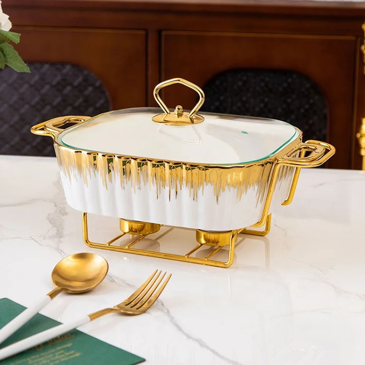 Tianxing Europe Style Catering Equipment Buffet Serving Ceramic Chafing Dish Porcelain Casseroles Hot Pot Food Warmer Of 3