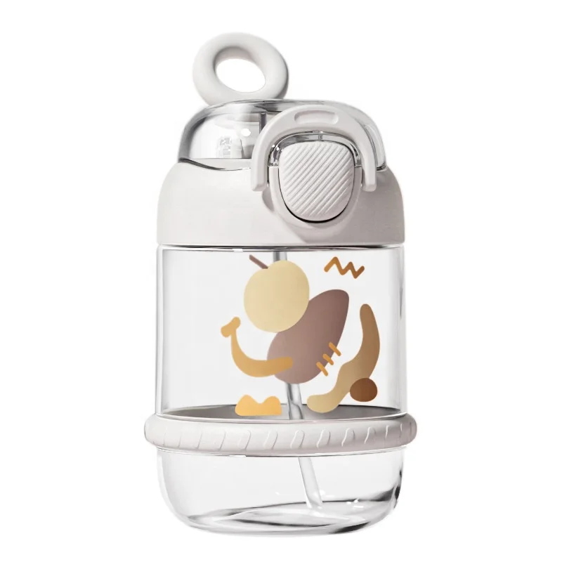 New Summer Kids Plastic Water Bottle With Straw Large capacity Belly Water Bottle anti fall Water Bottle With handle Cute Cup