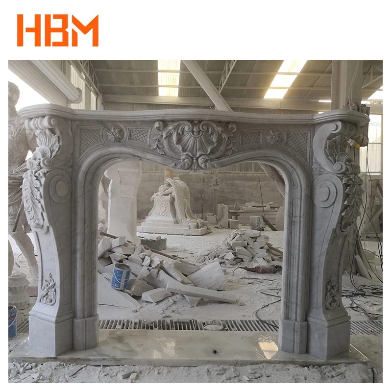 HBM Крытый декоративный современный стиль натуральный камень камины белый мрамор камин мантия для продажи