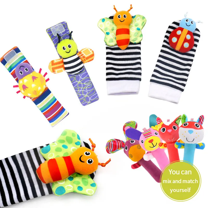 AUGLEKA Baby Toy Present Gift 5 pcs set Butterfly Wrist Rattles Foot Finder Rattle Sock for Newborn Infant Babies Boy Girl