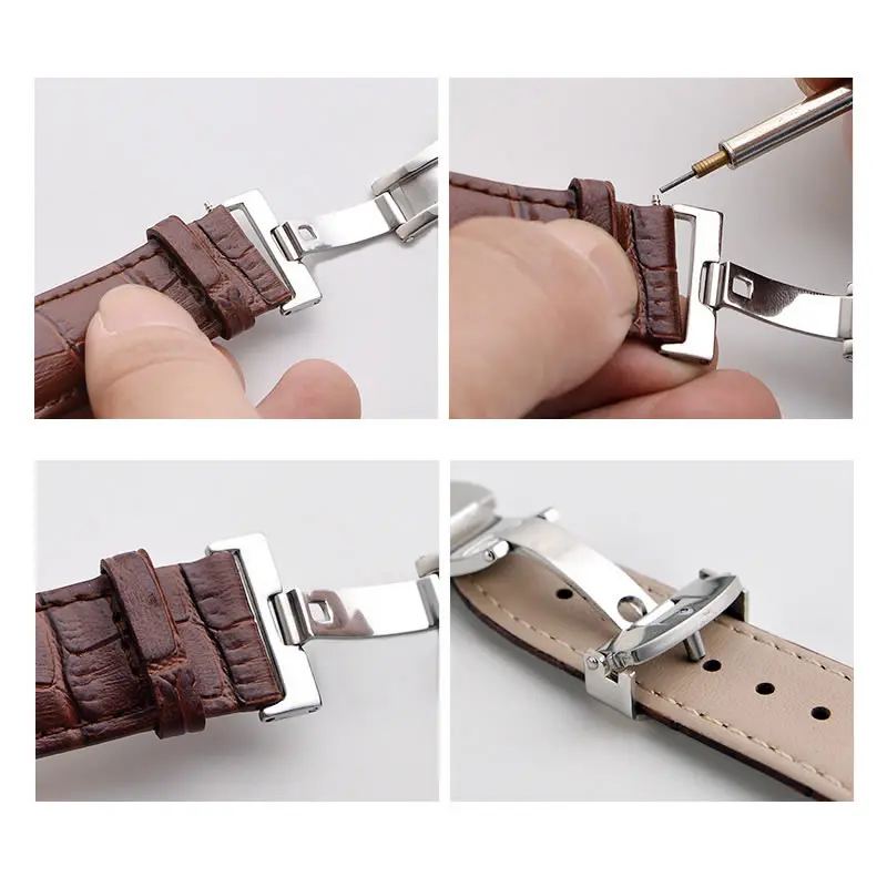 Customize Logo Fully Automatic Mechanical Watch Band Butterfly Loop Stainless Steel Wristwatch Strap Buckle
