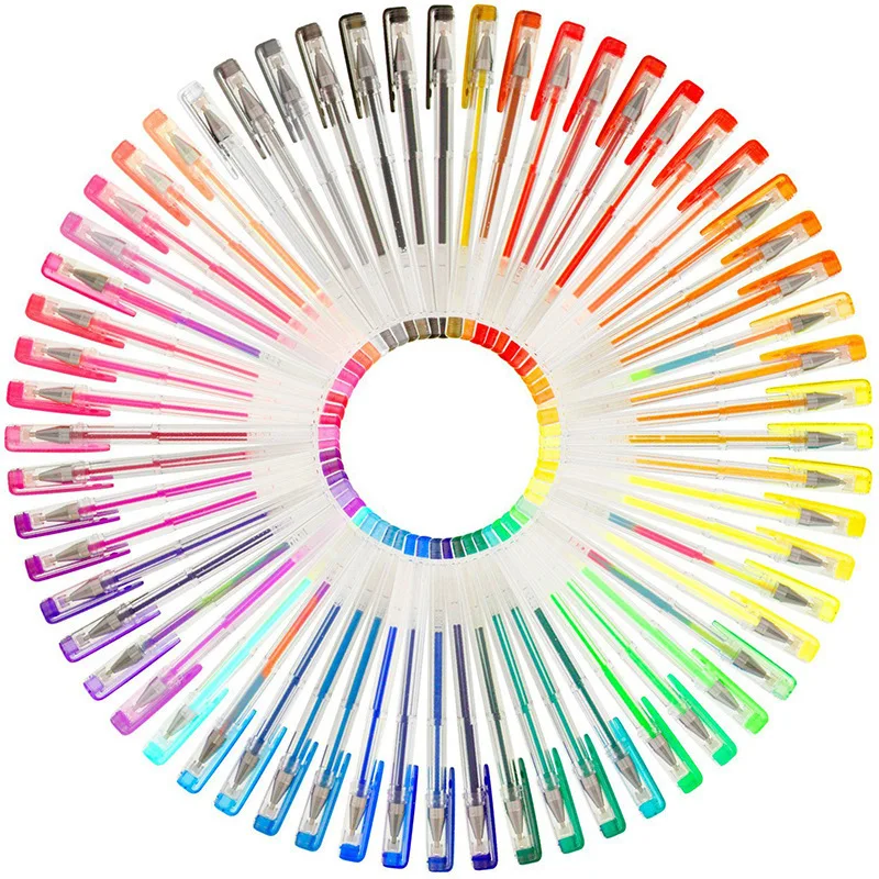 Promotional Pen Sets Finepoint Tips Folded Plastic Bag Kit Non Toxic 100 Colors Gel Pen Sets