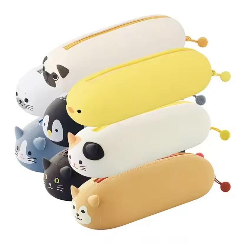 New arrival cute cartoon printed animal shape school kids waterproof pencil case