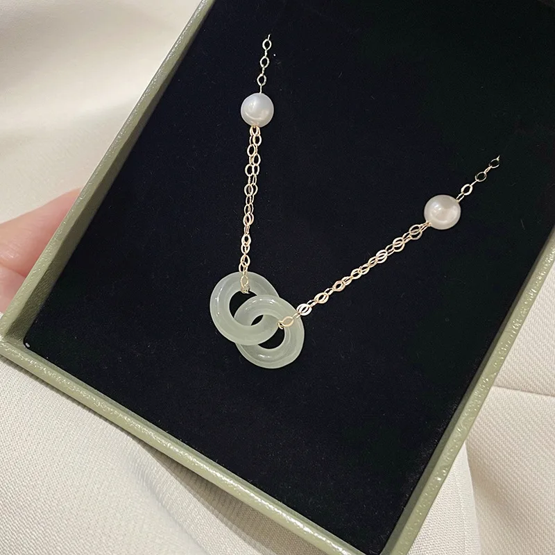 GT copper Natural Hetian Jade Double Round double round pendant necklaces  Healing Yoga Necklace for Women