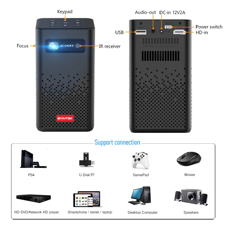 BYINTEK P20 Android Wifi Mobile Phone Mini 1080P 4k DLP 3D LED Projector Camping RV Sport Yoga Cooking