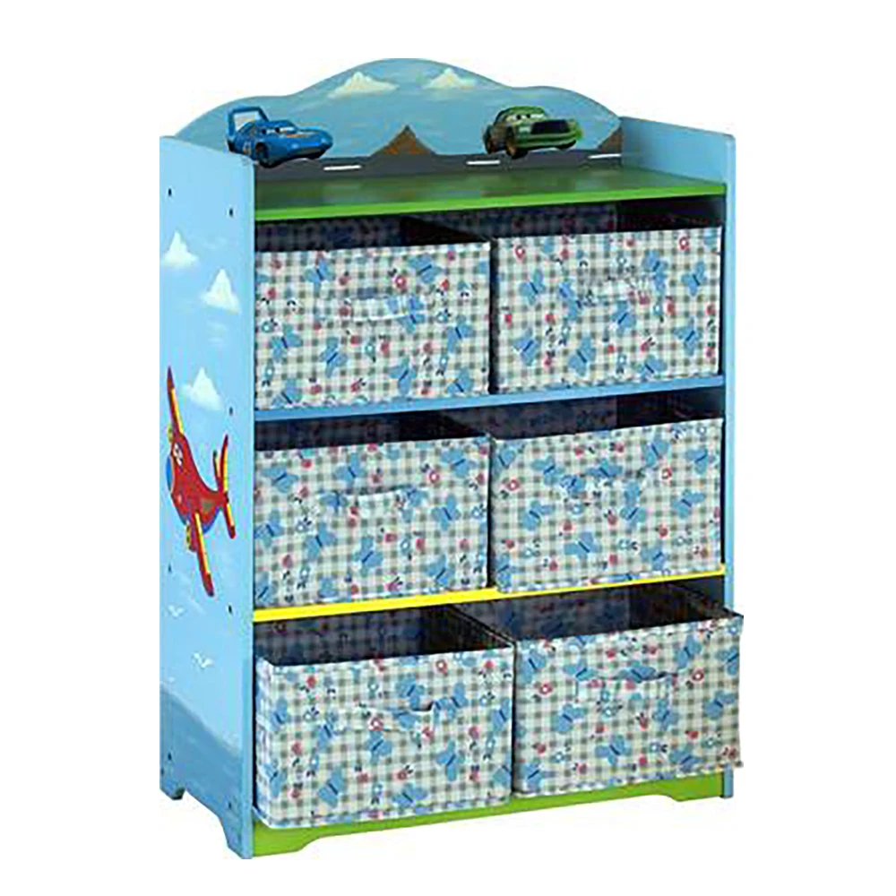 Kids furniture wood toy storage organizer box children kids toy cabinet with fabric bin