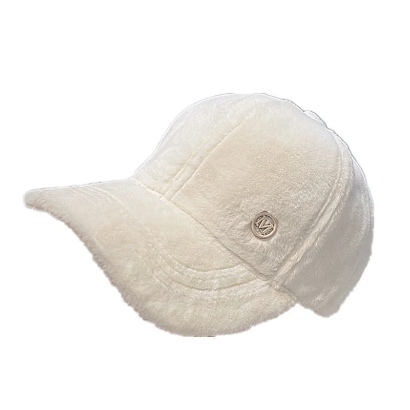 2023 Winter New M Letter Baseball Cap Thickened Warm Rabbit Mink Feather Winter Baseball Cap For Women