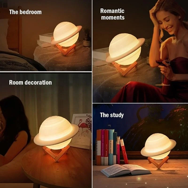 3D Print Saturn Lamp Moon Light Home Decoration Gift LED Night Light With 16 Colors Dimmable Remote Control Touch Switch