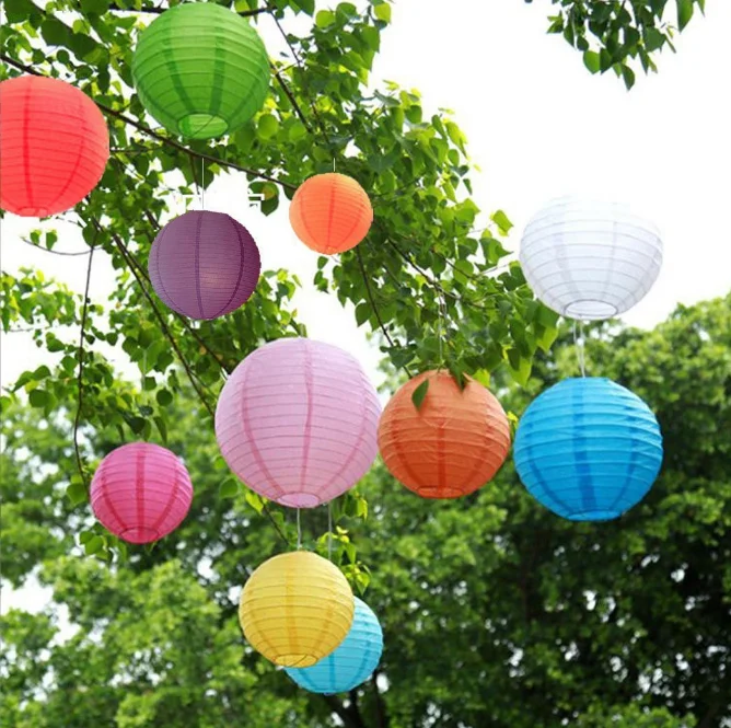 Solid color paper lantern Christmas New Year Mid-Autumn Festival Wedding Birthday Party Decoration Round Wire Folding lantern
