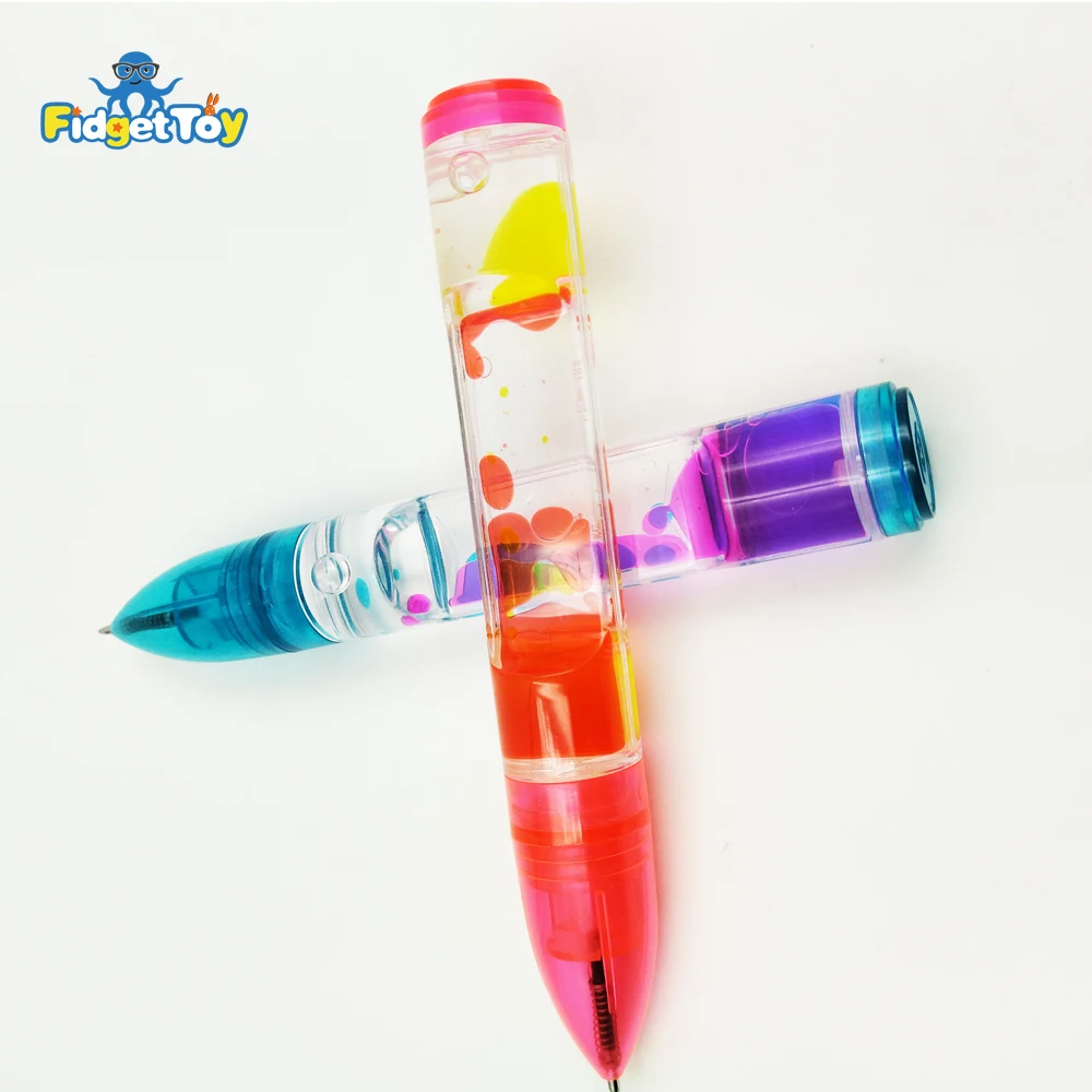 Wholesale Custom Colorful Liquid Motion Bubble Pens Ballpoint Relief Stress Double Colors Liquid Timer Pens Sensory Fidget Toy