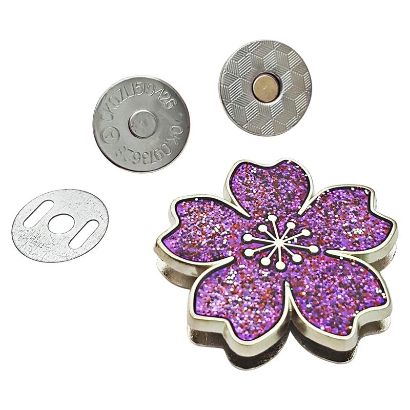 Hot sale bag hardware cherry blossoms magnetic buckle colorful magnet button clasp