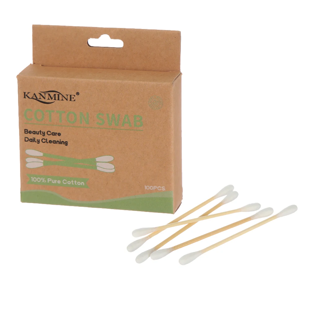 Smooth Finish 100 Pieces Aircraft Hole Hang Card Bamboo Stick Cotton Bud with Aircraft Hole Hang Card for Gentle Cleaning Needs