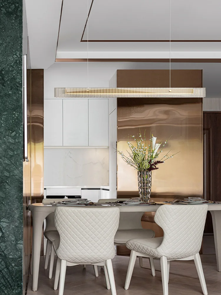 Post-modern simple light luxury chandelier designer model room restaurant bar Nordic word strip glass high sense