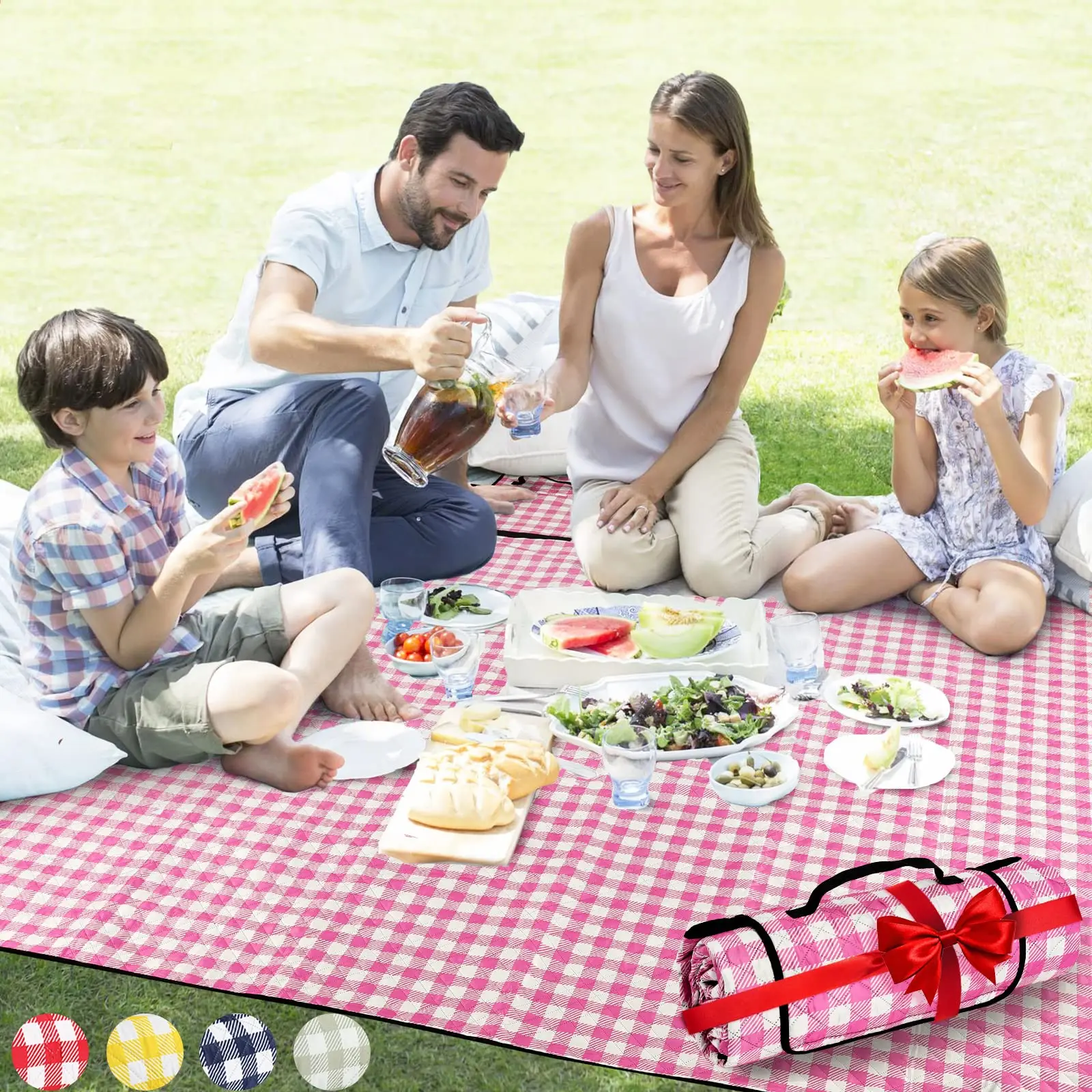 Custom Extra Large Portable Plaid Picnic Blanket Outdoor Foldable Blankets With Waterproof Fabric
