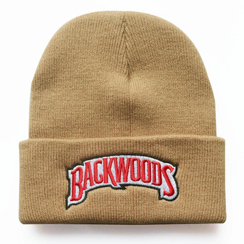 New autumn winter warm solid hat backwoods letter embroidered beanie for men and women