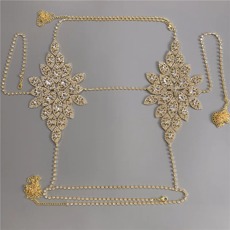 Full Diamond Bikini Body Chain Set Flower Shaped Bra&Thong Sets Body Chain Diamante Lingerie Jewelry Showgirl Crystal Set