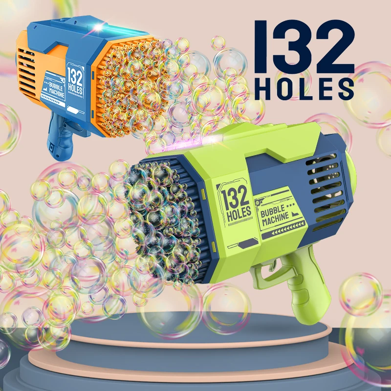 132 Hole Electric Bazooka Bubble Gun Kids Summer Outdoor Soap Water Bubble Maker Toy Dazzle Light Rocket Launcher Bubble Machine