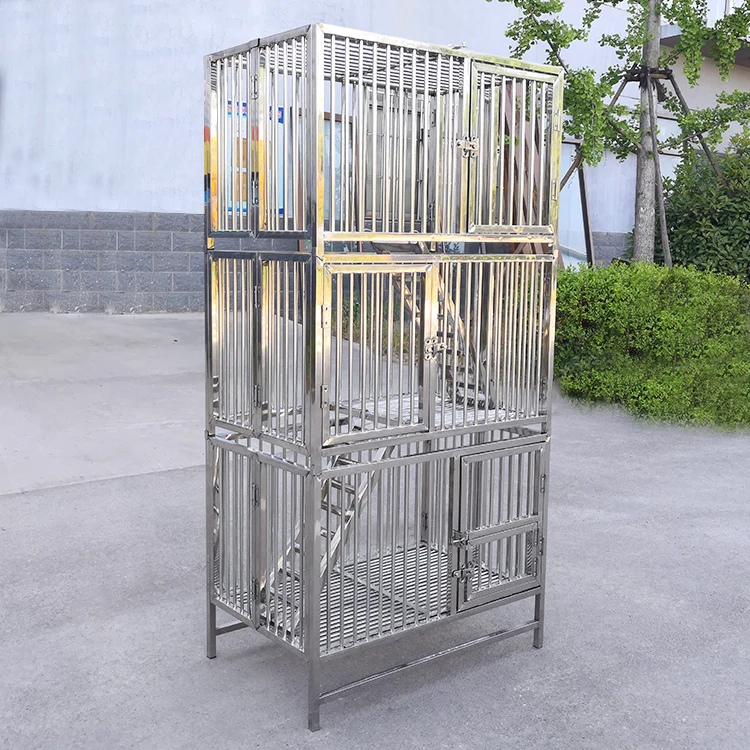 3-layer Household Pet Habitat Cat Villa Houses Cage Wooden Case Metal Large Stainless Steel Animal Sustainable Button 2pcs Lize