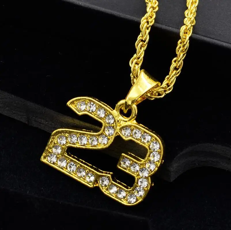 Miss Jewelry HipHop 18k Gold Plated Stainless Steel Mens CZ Number 23 necklace Diamond Necklace Out Tennis Chain