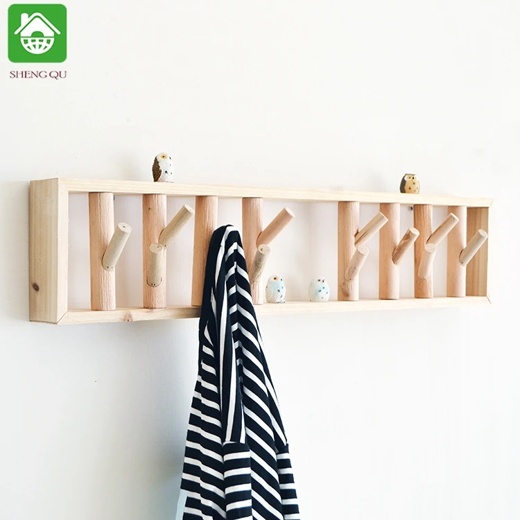 Wholesale Hook Clothes Hanging Rustic Coat Rack Wooden Wall Mounting Hook For Clothes