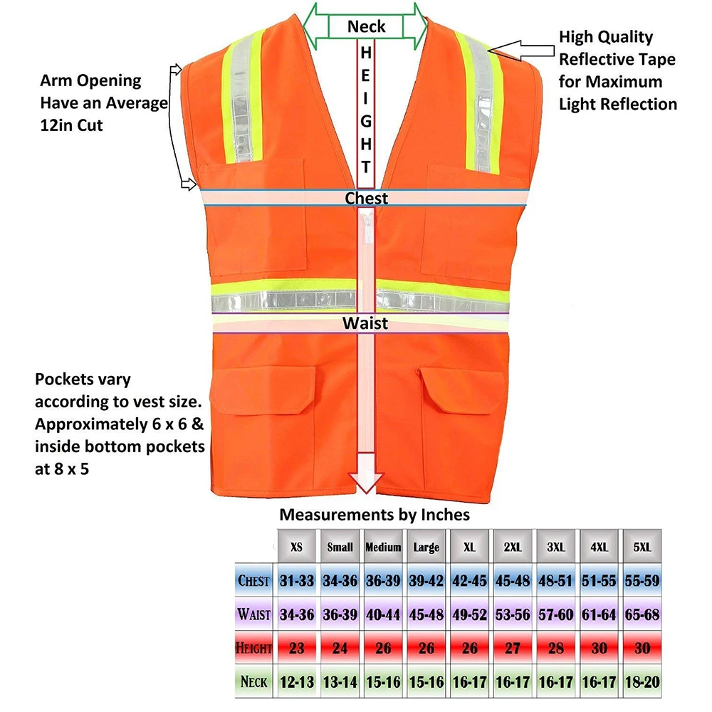 ZUJA Factory Depot Twill Safety Red Reflective Vest With Pockets