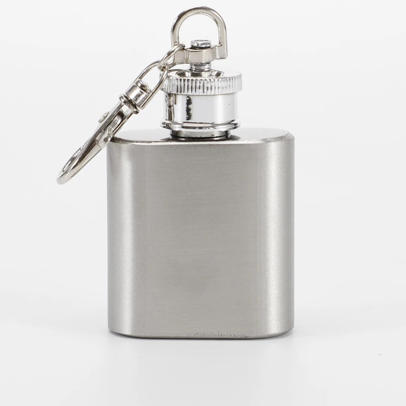 1oz Custom Logo Mini Stainless Steel Hip Flask Flagon With Keychain