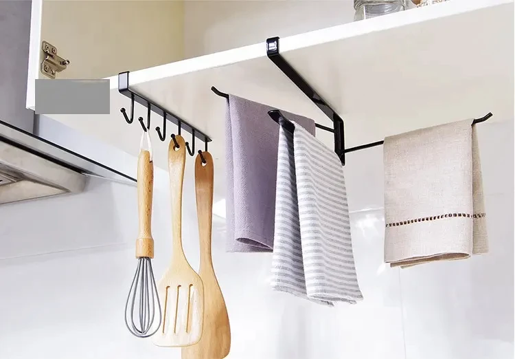 Kitchen Cabinet Utensils Storage Rack Multi Functional Closet Row Organizer Hook Mug Cup Storage Hanger