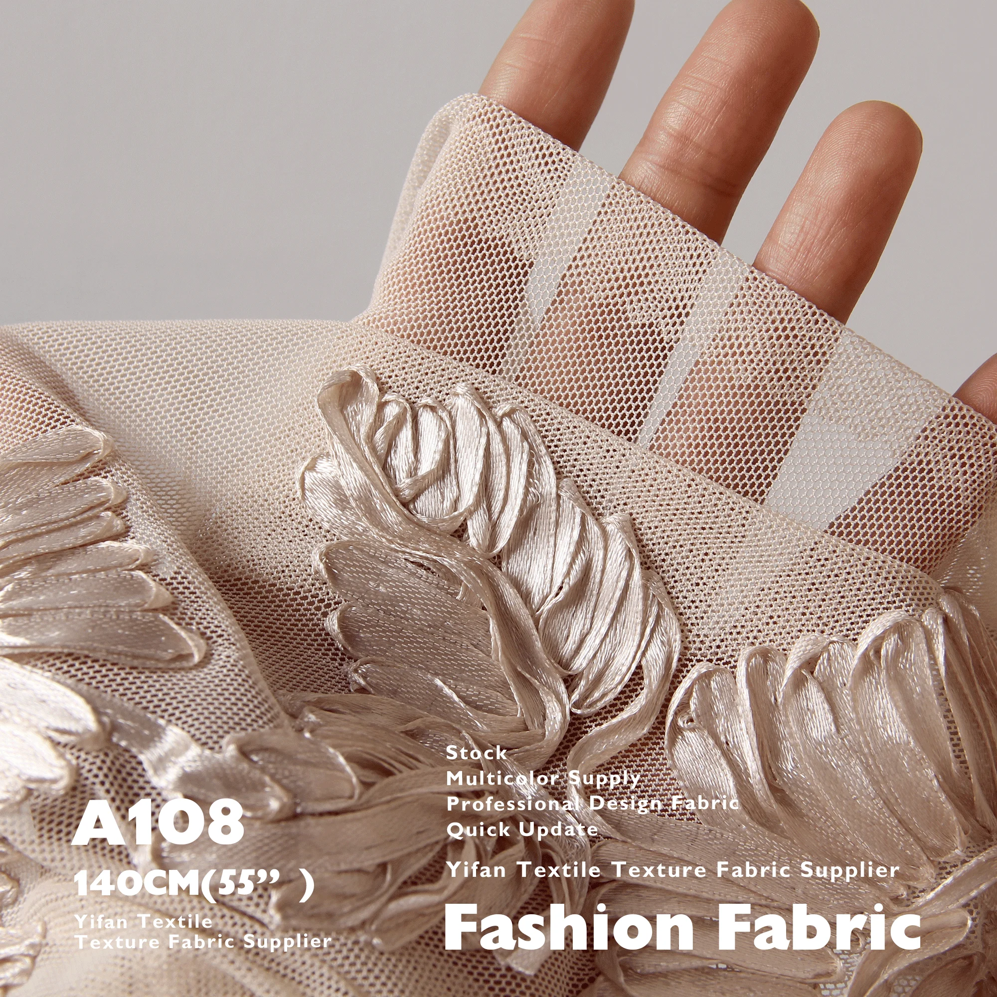 3D Acetate Three-Dimensional Ieaf Petals Chrysanthemum Elastic Soft Mesh Embroidery Fabrics For Clothing Dress Robe