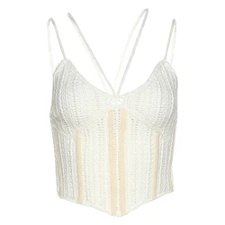 W21L06132 Womens Clothing 2021 Knitted V-neck Halter Camis Tops Sexy Backless Crop Top